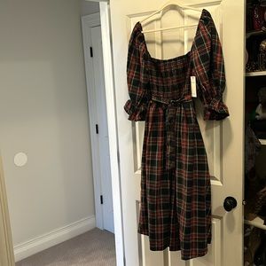 Tartan dress black with red, green, blue and yellow.